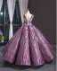 Luxury / Gorgeous Grape Dancing Prom Dresses 2023 Ball Gown See-through V-Neck Sleeveless Appliques Lace Beading Sequins Floor-Length / Long Ruffle Backless