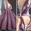Luxury / Gorgeous Grape Dancing Prom Dresses 2023 Ball Gown See-through V-Neck Sleeveless Appliques Lace Beading Sequins Floor-Length / Long Ruffle Backless