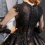 High-end Black See-through Red Carpet Evening Dresses  2023 A-Line / Princess Scoop Neck Long Sleeve Appliques Lace Cathedral Train Ruffle Formal Dresses