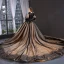 High-end Black See-through Red Carpet Evening Dresses  2023 A-Line / Princess Scoop Neck Long Sleeve Appliques Lace Cathedral Train Ruffle Formal Dresses