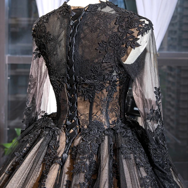 High-end Black See-through Red Carpet Evening Dresses  2023 A-Line / Princess Scoop Neck Long Sleeve Appliques Lace Cathedral Train Ruffle Formal Dresses