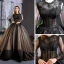 High-end Black See-through Red Carpet Evening Dresses  2023 A-Line / Princess Scoop Neck Long Sleeve Appliques Lace Cathedral Train Ruffle Formal Dresses