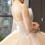 High-end Champagne Bridal Wedding Dresses 2023 Ball Gown Strapless Sleeveless Backless Appliques Lace Cathedral Train Ruffle