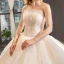 High-end Champagne Bridal Wedding Dresses 2023 Ball Gown Strapless Sleeveless Backless Appliques Lace Cathedral Train Ruffle