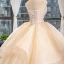 High-end Champagne Bridal Wedding Dresses 2023 Ball Gown Strapless Sleeveless Backless Appliques Lace Cathedral Train Ruffle