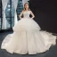 High-end Champagne Bridal Wedding Dresses 2023 Ball Gown Strapless Sleeveless Backless Appliques Lace Cathedral Train Ruffle