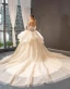 High-end Champagne Bridal Wedding Dresses 2023 Ball Gown Strapless Sleeveless Backless Appliques Lace Cathedral Train Ruffle