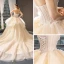High-end Champagne Bridal Wedding Dresses 2023 Ball Gown Strapless Sleeveless Backless Appliques Lace Cathedral Train Ruffle