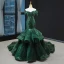 Scintillantes Vert Foncé Paillettes Tapis rouge Robe De Soirée 2023 Trompette / Sirène De l'épaule Manches Courtes Chapel Train Dos Nu Robe De Ceremonie