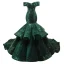 Scintillantes Vert Foncé Paillettes Tapis rouge Robe De Soirée 2023 Trompette / Sirène De l'épaule Manches Courtes Chapel Train Dos Nu Robe De Ceremonie