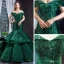 Scintillantes Vert Foncé Paillettes Tapis rouge Robe De Soirée 2023 Trompette / Sirène De l'épaule Manches Courtes Chapel Train Dos Nu Robe De Ceremonie