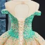 Haut de Gamme Champagne La Mariée Robe De Mariée 2023 Trompette / Sirène Encolure Dégagée Manches Longues Dos Nu Glitter Tulle Tribunal Train Volants