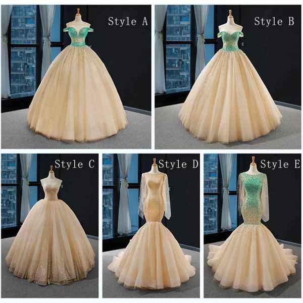 Haut de Gamme Champagne La Mariée Robe De Mariée 2023 Trompette / Sirène Encolure Dégagée Manches Longues Dos Nu Glitter Tulle Tribunal Train Volants