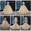Haut de Gamme Champagne La Mariée Robe De Mariée 2023 Trompette / Sirène Encolure Dégagée Manches Longues Dos Nu Glitter Tulle Tribunal Train Volants