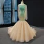 Haut de Gamme Champagne La Mariée Robe De Mariée 2023 Trompette / Sirène Encolure Dégagée Manches Longues Dos Nu Glitter Tulle Tribunal Train Volants