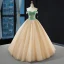 Haut de Gamme Champagne La Mariée Robe De Mariée 2023 Trompette / Sirène Encolure Dégagée Manches Longues Dos Nu Glitter Tulle Tribunal Train Volants