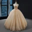 Haut de Gamme Champagne La Mariée Robe De Mariée 2023 Trompette / Sirène Encolure Dégagée Manches Longues Dos Nu Glitter Tulle Tribunal Train Volants