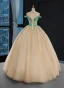 Haut de Gamme Champagne La Mariée Robe De Mariée 2023 Trompette / Sirène Encolure Dégagée Manches Longues Dos Nu Glitter Tulle Tribunal Train Volants