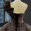 Glitzernden Schwarz Gold Pailletten Tanzen Ballkleider 2023 Ballkleid One-Shoulder Ärmellos Lange Rüschen Rückenfreies Festliche Kleider
