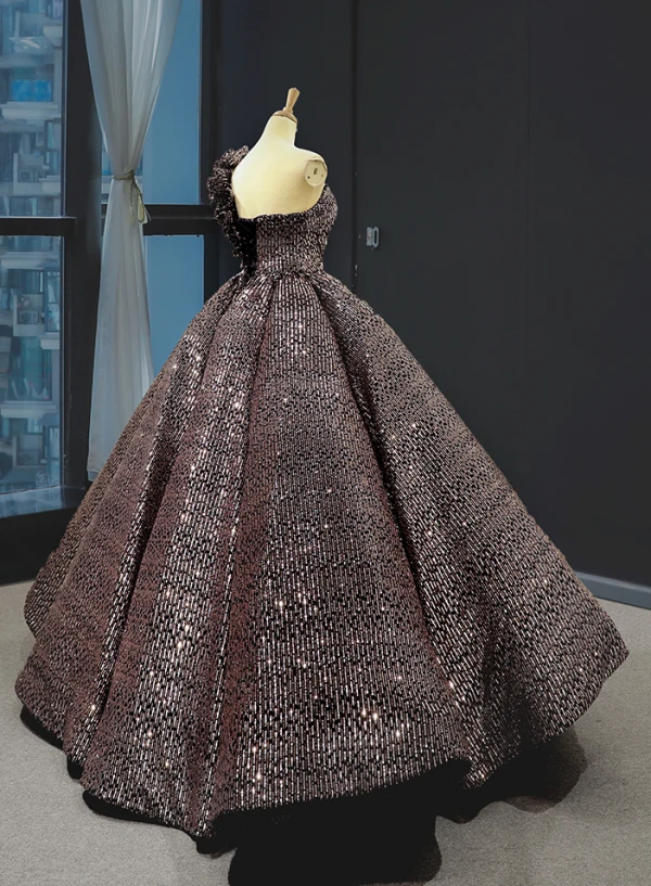 Glitzernden Schwarz Gold Pailletten Tanzen Ballkleider 2023 Ballkleid One-Shoulder Ärmellos Lange Rüschen Rückenfreies Festliche Kleider