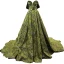 High-end Clover Green Velour Evening Dresses  2023 A-Line / Princess Off-The-Shoulder Short Sleeve Appliques Lace Beading Court Train Ruffle Backless Formal Dresses