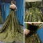 High-end Clover Green Velour Evening Dresses  2023 A-Line / Princess Off-The-Shoulder Short Sleeve Appliques Lace Beading Court Train Ruffle Backless Formal Dresses