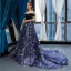Chic / Beautiful Royal Blue Velour Evening Dresses  2023 A-Line / Princess Off-The-Shoulder Short Sleeve Glitter Appliques Star Chapel Train Ruffle Backless Formal Dresses
