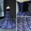 Chic / Beautiful Royal Blue Velour Evening Dresses  2023 A-Line / Princess Off-The-Shoulder Short Sleeve Glitter Appliques Star Chapel Train Ruffle Backless Formal Dresses
