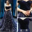 Chic / Beautiful Royal Blue Velour Evening Dresses  2023 A-Line / Princess Off-The-Shoulder Short Sleeve Glitter Appliques Star Chapel Train Ruffle Backless Formal Dresses