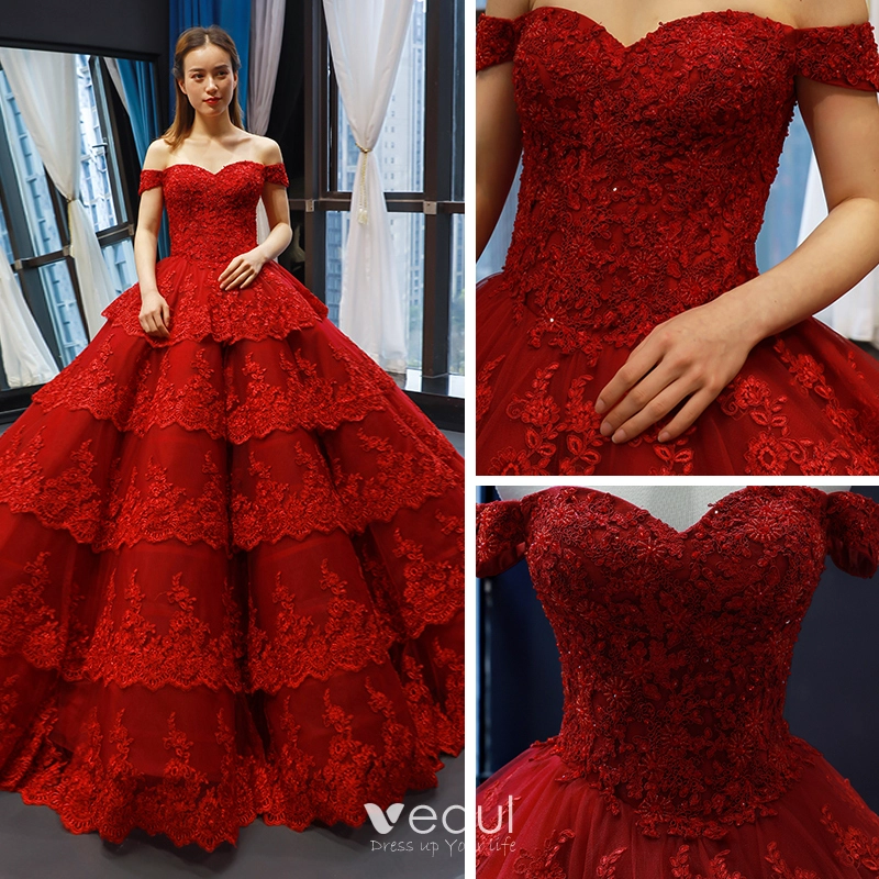 Ball Gown Spaghetti Straps Red Wedding Dress – daisystyledress
