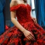 Luxury / Gorgeous Red Black Satin Dancing Prom Dresses 2023 Ball Gown Off-The-Shoulder Short Sleeve Backless Appliques Lace Beading Pearl Floor-Length / Long