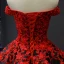 Luxury / Gorgeous Red Black Satin Dancing Prom Dresses 2023 Ball Gown Off-The-Shoulder Short Sleeve Backless Appliques Lace Beading Pearl Floor-Length / Long