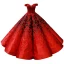 Luxury / Gorgeous Red Black Satin Dancing Prom Dresses 2023 Ball Gown Off-The-Shoulder Short Sleeve Backless Appliques Lace Beading Pearl Floor-Length / Long