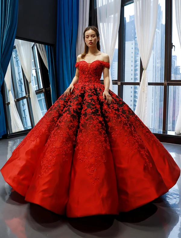 Luxury Gorgeous Red Black Satin Dancing Prom Dresses 2023 Ball Gown Off-The-Shoulder Luxury Gorgeous Red Black Satin Dancing Prom Dresses 2023 Ball Gown Off-The-Shoulder