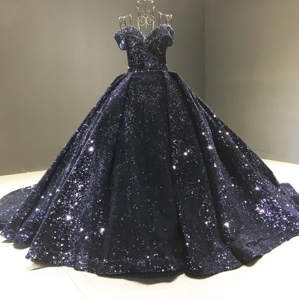 Glitzernden Dunkelgrün Pailletten Roter Teppich Abendkleider 2023 A Linie Off Shoulder Kurze Ärmel Kapelle-Schleppe Rückenfreies Festliche Kleider