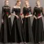 Abordable Noire Satin Transparentes Robe Demoiselle D'honneur 2019 Princesse Appliques En Dentelle Longue Volants Dos Nu Robe Pour Mariage