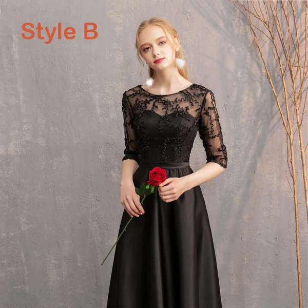 Abordable Noire Satin Transparentes Robe Demoiselle D'honneur 2019 Princesse Appliques En Dentelle Longue Volants Dos Nu Robe Pour Mariage