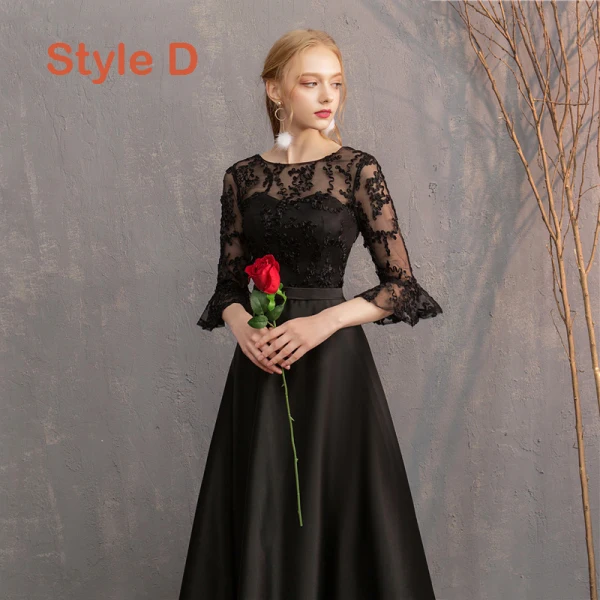 Abordable Noire Satin Transparentes Robe Demoiselle D'honneur 2019 Princesse Appliques En Dentelle Longue Volants Dos Nu Robe Pour Mariage