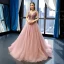Haut de Gamme Perle Rose Robe De Soirée 2023 Princesse Col v profond Sans Manches Perlage Chapel Train Volants Dos Nu Robe De Ceremonie