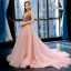 Haut de Gamme Perle Rose Robe De Soirée 2023 Princesse Col v profond Sans Manches Perlage Chapel Train Volants Dos Nu Robe De Ceremonie