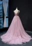 Haut de Gamme Perle Rose Robe De Soirée 2023 Princesse Col v profond Sans Manches Perlage Chapel Train Volants Dos Nu Robe De Ceremonie