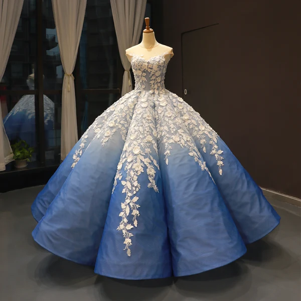 Flower Fairy Ocean Blue See-through Dancing Prom Dresses 2023 Ball Gown Scoop Neck Sleeveless White Flower Fairy Ocean Blue See-through Dancing Prom Dresses 2023 Ball Gown Scoop Neck Sleeveless White
