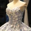 Flower Fairy Ocean Blue See-through Dancing Prom Dresses 2023 Ball Gown Scoop Neck Sleeveless White Appliques Flower Beading Floor-Length / Long Ruffle Formal Dresses