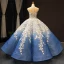 Flower Fairy Ocean Blue See-through Dancing Prom Dresses 2023 Ball Gown Scoop Neck Sleeveless White Appliques Flower Beading Floor-Length / Long Ruffle Formal Dresses