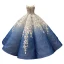 Flower Fairy Ocean Blue See-through Dancing Prom Dresses 2023 Ball Gown Scoop Neck Sleeveless White Appliques Flower Beading Floor-Length / Long Ruffle Formal Dresses