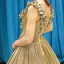 Scintillantes Doré Paillettes Robe De Soirée 2023 Princesse V-Cou Sans Manches Tribunal Train Volants Dos Nu Robe De Ceremonie