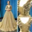 Scintillantes Doré Paillettes Robe De Soirée 2023 Princesse V-Cou Sans Manches Tribunal Train Volants Dos Nu Robe De Ceremonie