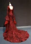 Fashion Burgundy Red Carpet Evening Dresses  2023 Trumpet / Mermaid Deep V-Neck Long Sleeve Bell sleeves Sequins Court Train Ruffle Backless Formal Dresses