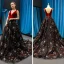 Luxury / Gorgeous Red Black Suede Evening Dresses  2023 A-Line / Princess Deep V-Neck Sleeveless Glitter Appliques Lace Chapel Train Ruffle Backless