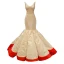 Deux tons Champagne Rouge Satin Tapis rouge Robe De Soirée 2023 Trompette / Sirène V-Cou Sans Manches Train De Balayage Volants Dos Nu Robe De Ceremonie